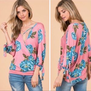 Surplice Criss Cross Floral Top